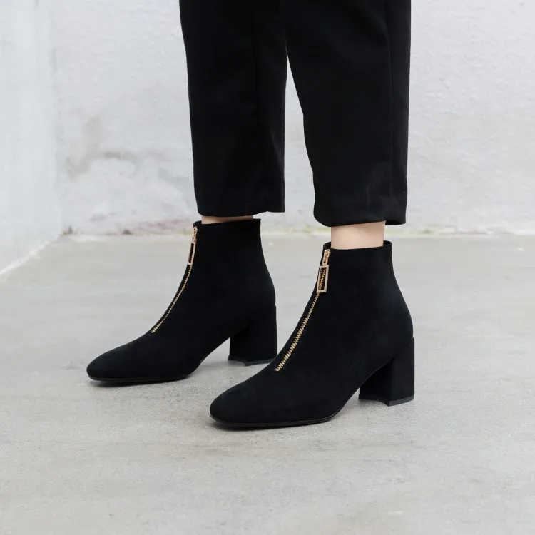 

Big Size 9 10 11 12 boots women shoes ankle boots for women ladies boots shoes woman winter Front zipper square tip thick heel