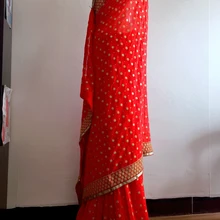 Sarees Indian Jurk Sari Vrouwen Rode Geborduurde Georgette Bollywood Bruiloft Saree Indian Kostuum Hint Elbiseler Hindistan