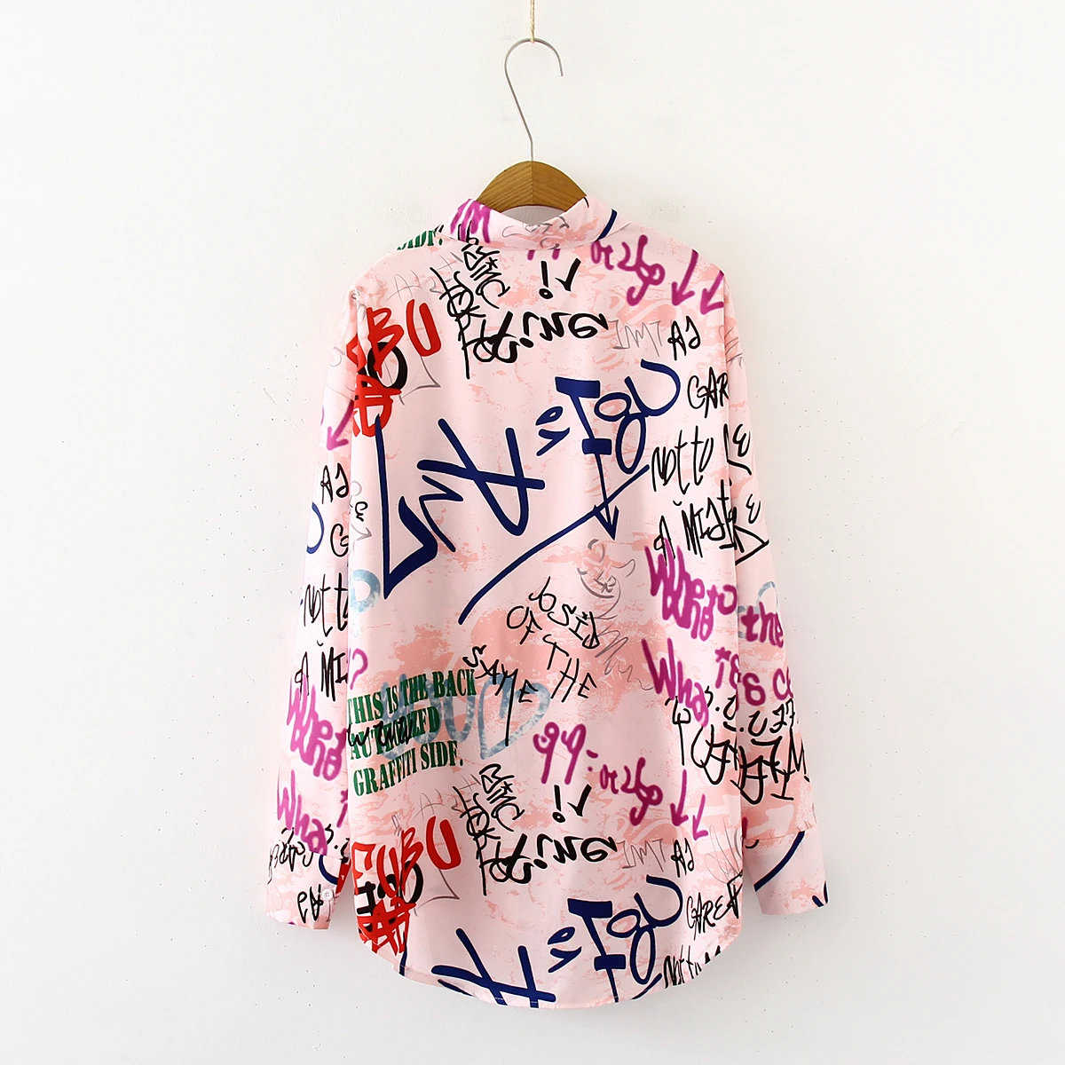 Новое поступление, длинная блуза с принтом граффити и буквами, отложной воротник, размер Ovesize, Повседневная Свободная шикарная рубашка на пуговицах, Feminina Blusa T99017F