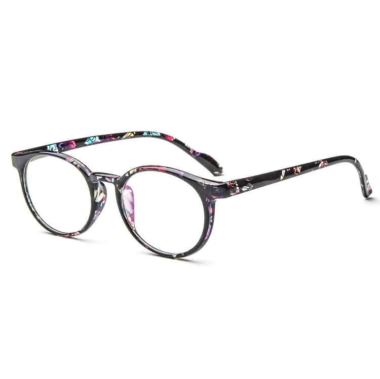 Black Floral Женские Классические винтажные круглые очки с цветами, оправа для мужчин и женщин, ретро овальные декоративные очки, могут быть заполнены линзами по рецепту - Цвет оправы: Black Floral