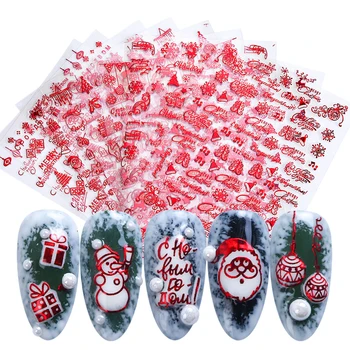 

18pcs 3D Christmas Nail Stickers Gold Red Transfer Decals Santa Snowflake Elk Wraps Winter Nail Art Sliders Tips LASTZG041-049-1