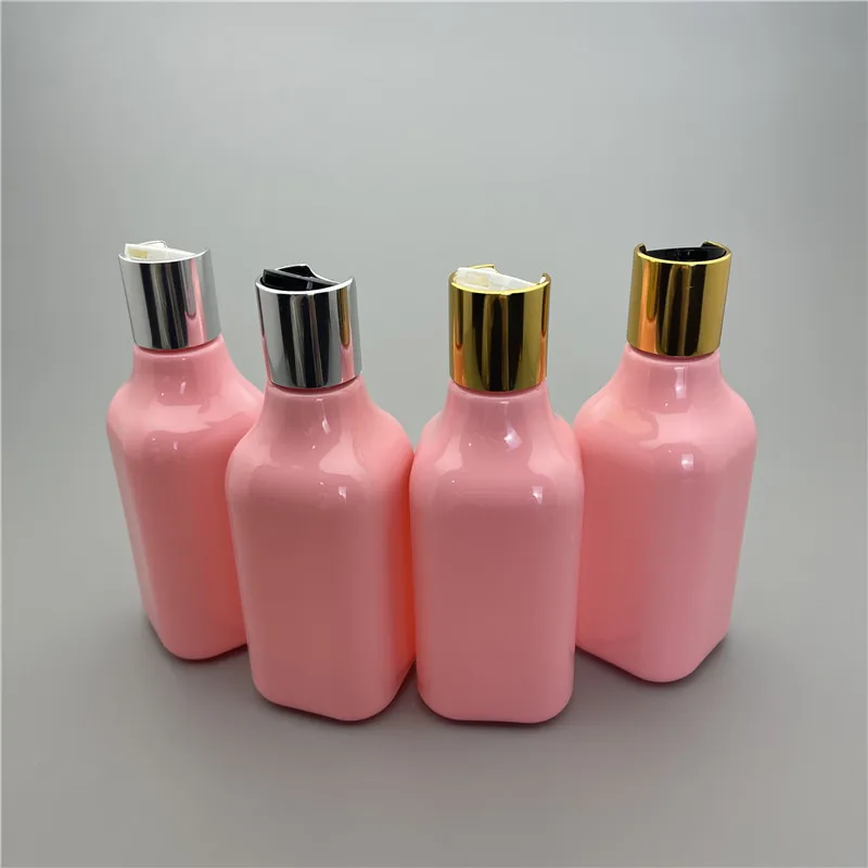 Bouteille carrée en plastique rose 200ML X 24, avec disque or/argent,  bouchon supérieur, emballage pour shampoing, Lotion, conteneur cosmétique  vide - AliExpress