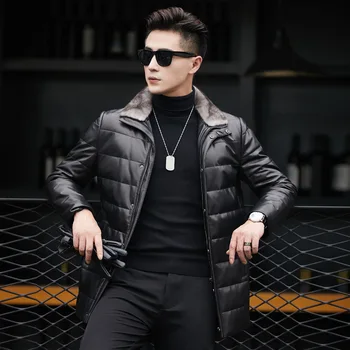 

High Quality Luxury Men Jacket Fashion Mink Fur Collar Genuine Leather Jacket 2020 New Winter Slim Fit Warm Outerwear Male M-4XL