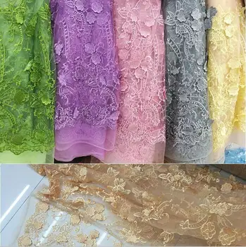 

3D Grey Pink Gold Butterfly Flower Embroidered Tulle Lace Africa Mesh Lace Fabric Sewing For Party Wedding Dress Patchwork