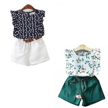 Летняя одежда для девочек, комплект одежды для детей, рубашки без рукавов с вышитыми цветами розовые штаны комплекты одежды для девочек костюмы для девочек от 3 до 7 лет