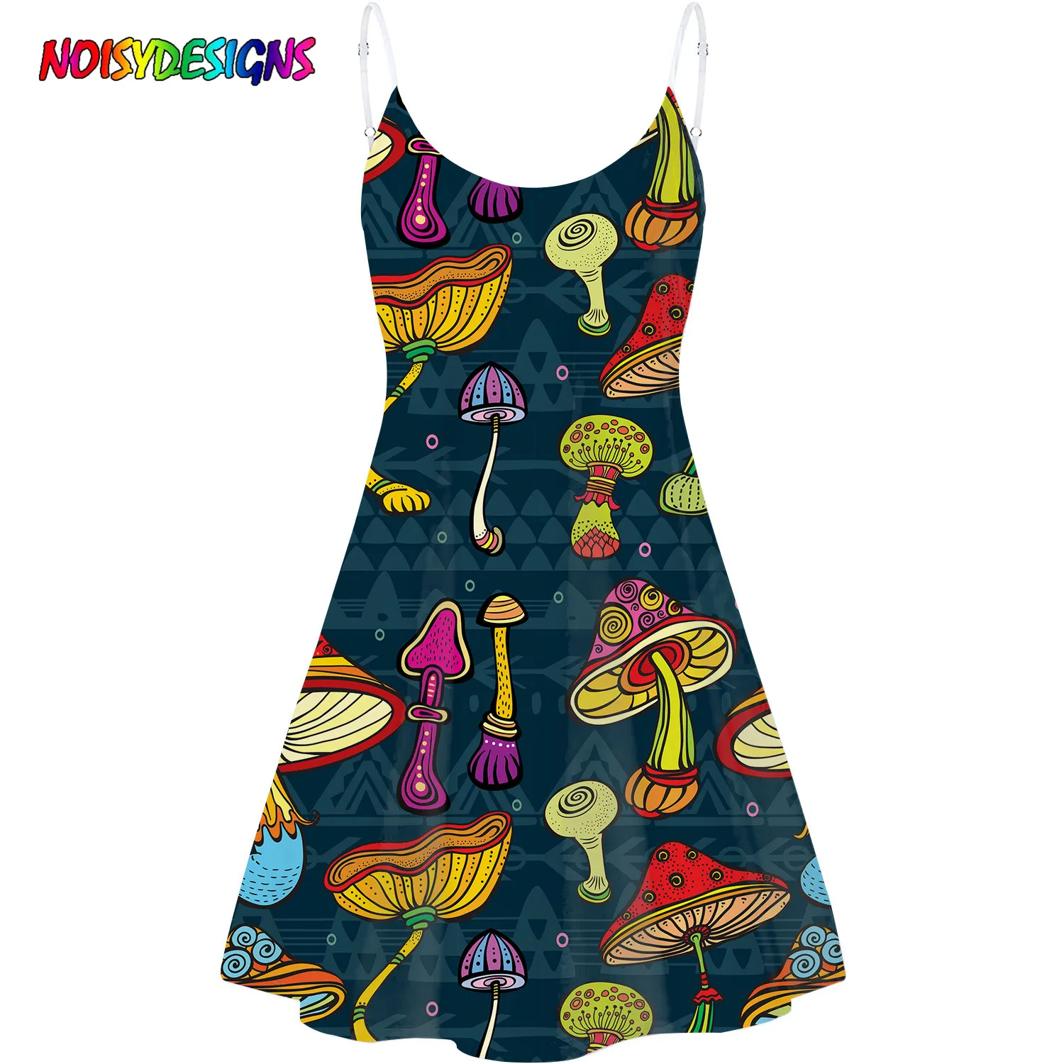 

NOISYDESIGNS 2021 New Fashion Vintage Tribal Mushroom Printed Women Dress Lady Loose Sling Dresses Casual Soft 4XL Vestios