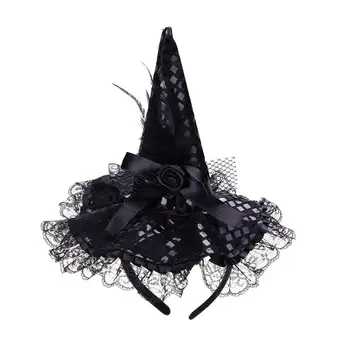 

Children Halloween Headband Feather Party Witch Hat Sequins Halloween Witch Hat Cap For Costume Dress Up Party Supplies Kids