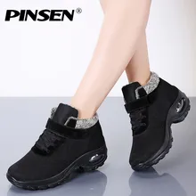 PINSEN/Новинка года; женские ботинки; удобные зимние теплые ботинки высокого качества; Женская нескользящая обувь на шнуровке; Botas Mujer