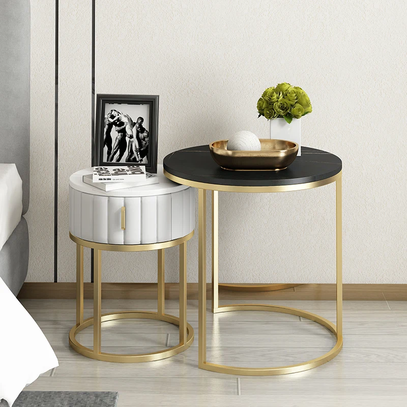 Minimalist Modern White color Bed side table Luxury Bedside Table night stand bed table marble With Drawers Bedroom Furniture