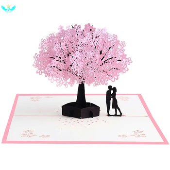 

3D Pop Up Creativity Cherry Tree Love Valentine Anniversary Easter Birthday Greeting Cards Paper Carving Manual Card HTML