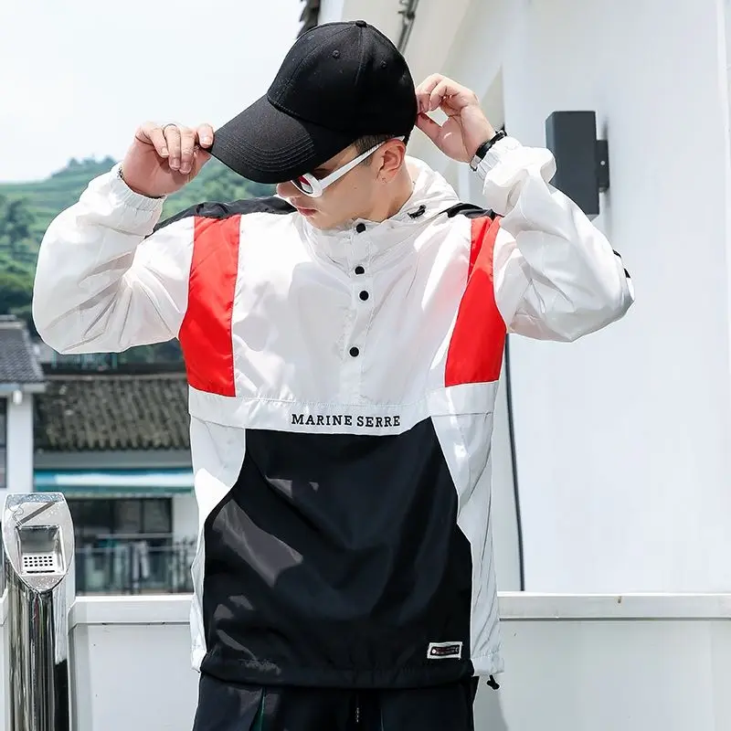 

Men's jacket 2020 Autumn new slim solid color patchwork blazer hoodie jacket casual casual personality youth men's wear