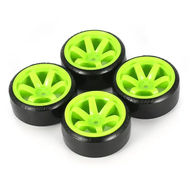 4Pcs RC Drifting Tire Set Hard Plastic Hard Tyre Set for  HSP Tamiya HPI RC On-road Vehicle Drifting Car Spare Parts Accs green