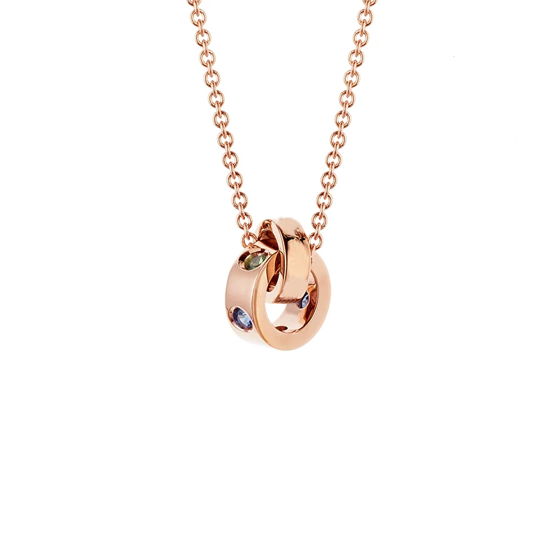 

Original bv indoor transparent carving high quality handmade jewelry rose gold double ring necklace ring for women