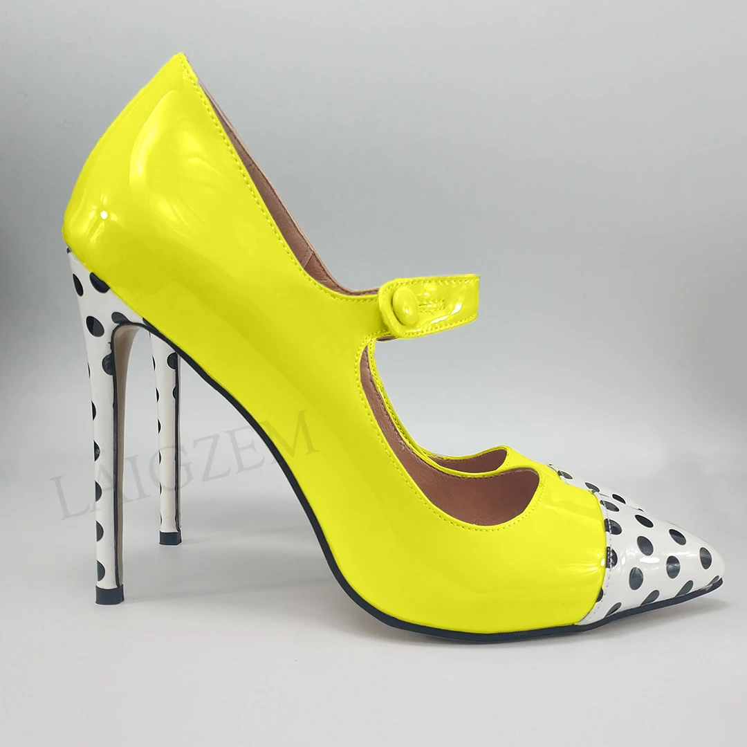 LAIGZEM/ г.; женские туфли-лодочки на шпильке в стиле пэчворк; Туфли Mary Jane на каблуке с острым носком для вечеринок; женские туфли-лодочки; большие размеры 45, 46, 47 - Цвет: Yellow2