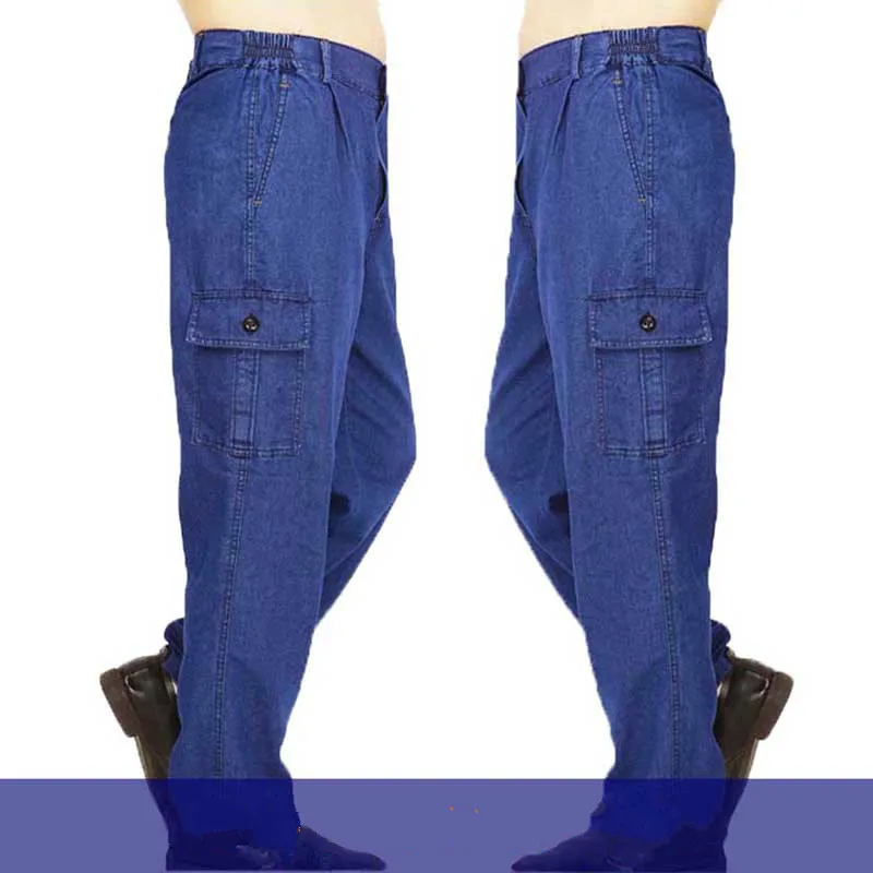 Модные свободные джинсы, повседневные рабочие брюки, мужские джинсы в стиле хип-хоп, хлопковые брюки с большими карманами, мужская одежда размера плюс, синие джинсы, Прямая поставка - Цвет: thin