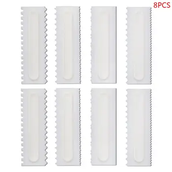 

OOTDTY 8pcs/set Plastic Scraper Spatulas Butter Cream Icing Smoother Comb Cake Pastry Decorating Baking Tool