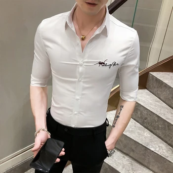 

Casual Shirt Simple Embroidery Solid Color Lapel Short Sleeve Shirts Man Fashion Casual Blouse Spring New Arrival