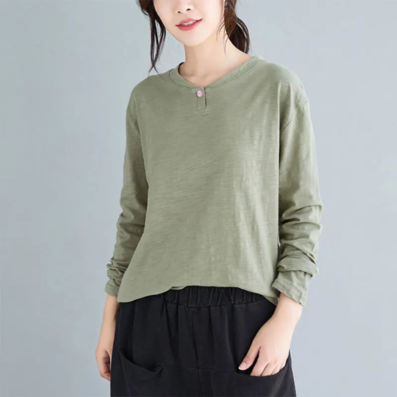 DIMANAF 2020 Plus Size T-Shirt Women Autumn Tops Long Sleeve Loose Casual Style Vintage Soft Cotton Show Thin New Elegant Tees