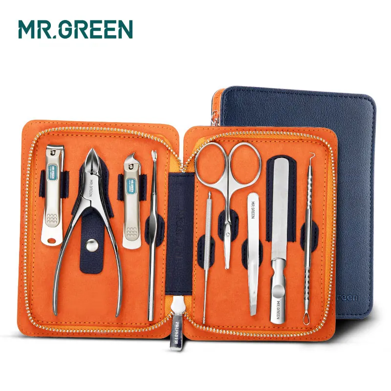 MR. GREEN 9 в одном маникюрный набор инструментов для маникюра, маникюрный набор для стрижки ногтей, ножницы, набор для ухода, маникюрные наборы, кожаный чехол для маникюра