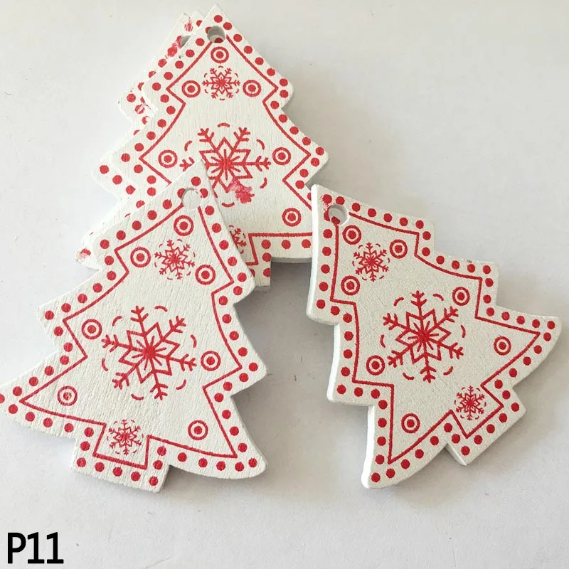 P11 10 шт., 5 см, белые, красные, деревянные рождественские украшения, звезда, сердце, Рождественская елка, подвесные Подвески для нового года, Рождества, украшения для дома, вечерние - Цвет: P11