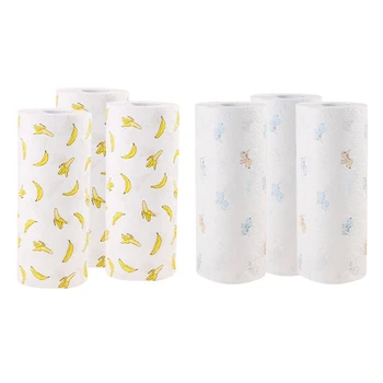 

6Pcs Kitchen Multi-Function Paper Towels Oil and Water Absorbing,Cleaning and Dish Cloth for Kitchen Ran Styles
