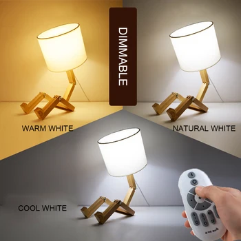 

Creative Robot Table Lamp LED dimmable brightness Remote timing EU/AU/US Plug Reading Light Wooden Fabric Bedside Lamp
