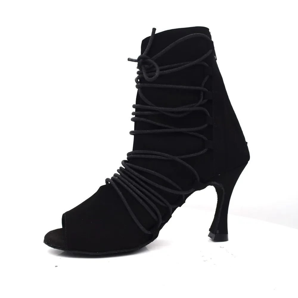 Customsize Evkoodance Fashion Dance Shoes Black Nubuck  Shoes Lace Latin Salsa Ballroom Dance Shoes Women 8.5cm High Heel Shoes
