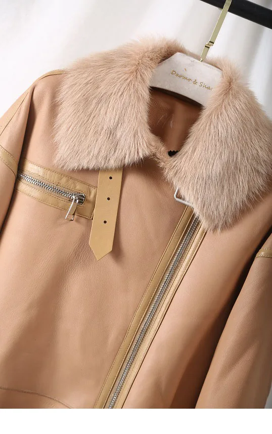 Женская мотоциклетная куртка, короткая верхняя одежда, уличная одежда, пальто из меха ягненка, зимняя куртка, Толстая теплая шуба из натурального меха