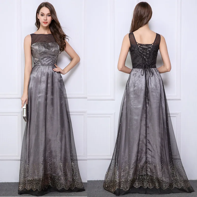 

Autumn New Style WOMEN'S Dress Sleeveless Gauze Joint Silk Fabrics Long Elegant Slim Fit Slimming Banquet Evening Dress Bandage