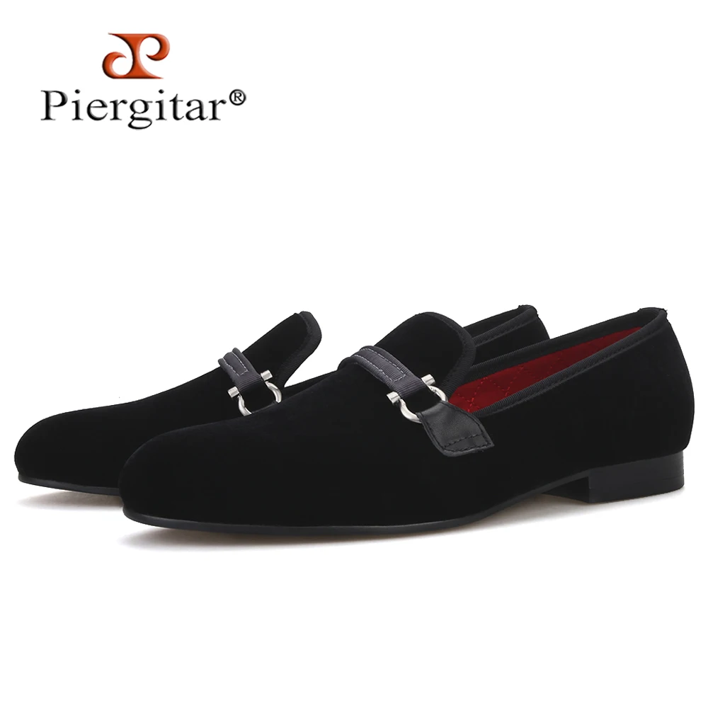 

Piergitar classic men velvet shoes with metal horsebit handcraft men smoking slippers fashion party and wedding men's loafers