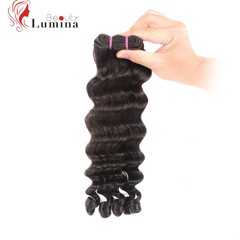 Бразильские вьющиеся пряди Funmi beauty Lumina с закрытием 4x4, 3 пряди, волнистые человеческие волосы, бразильские человеческие волосы
