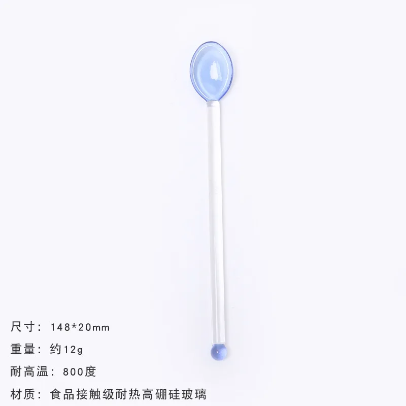Household Coffee Spoon Long HandleJuice Adding  Glass Spoon  Heart Colorful Glass Stirring Rod