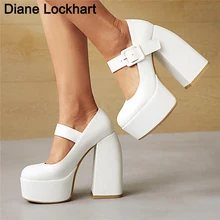 

2022 Brand New Women Block Heels Buckles Heart Platform Black Gothic Girls Dress Wedding Pumps Lolita Mary Janes Shoes Woman