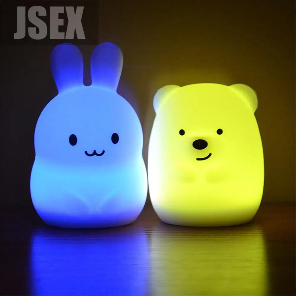 Ночник LumiParty в виде медведя кролика 7 цветов силиконовый мягкий мультяшный