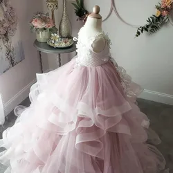 Girl sleeveless Tulle Luxurious Purple Flower Gi Gown Princess Dress for Girls Birthday Party First Communion Party Dress