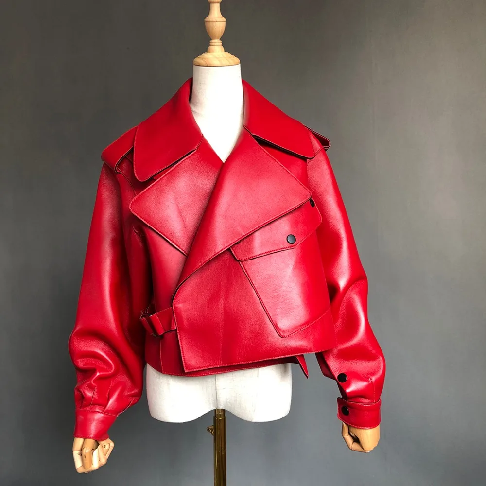 Women leather jacket winter real leather moto jacket pluse size coat