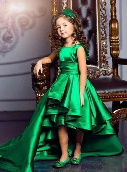 

Emerald Green Girls Pageant Dresses 2020 Crew Neck Cap Sleeves High Low Kids Celebrity Flower Girl Dresses Kids Communion Dress