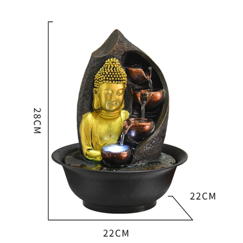 Комнатный светодиодный фонтан водопад настольный фонтан для дома и офиса украшение статуя Будды поток воды для удачи