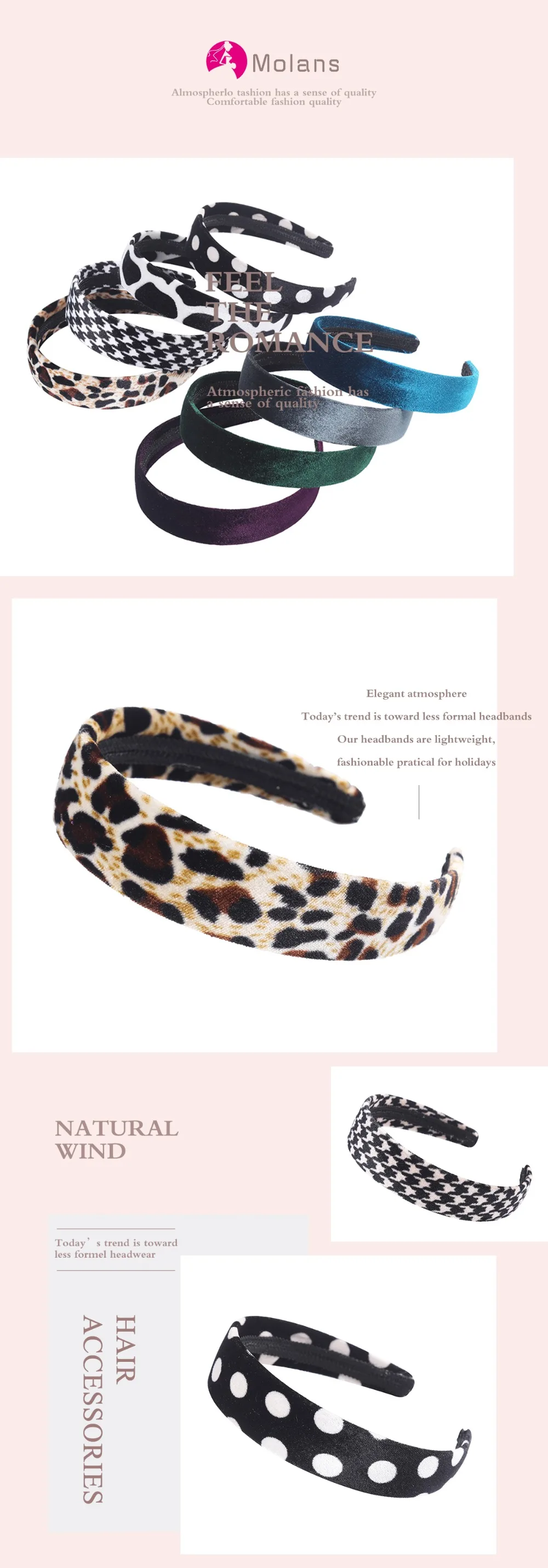 Molans новые леопардовые бархатные повязки на волосы, модные повязки на голову в горошек с леопардовым принтом и геометрическим рисунком для женщин, мягкие тонкие широкие повязки на голову