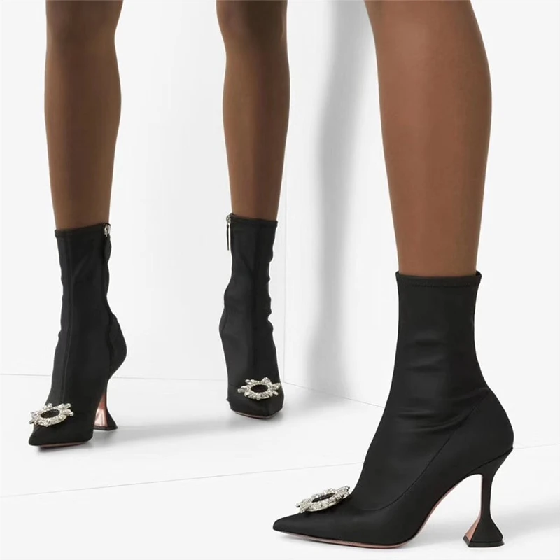 Ботинки с цветочным принтом Женские носки ботильоны острым носком Zapatos De Mujer Botas