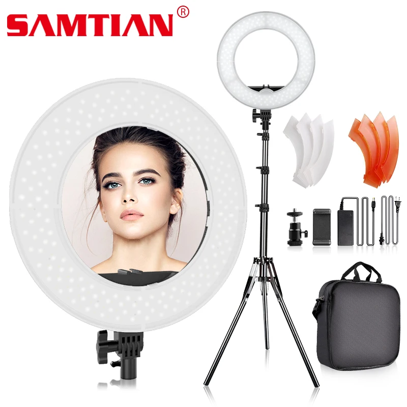 

SAMTIAN ring light 14 inch 196 PCS LED ring lamp dimmable with phone clip tripod for YouTube makeup studio photography lighting