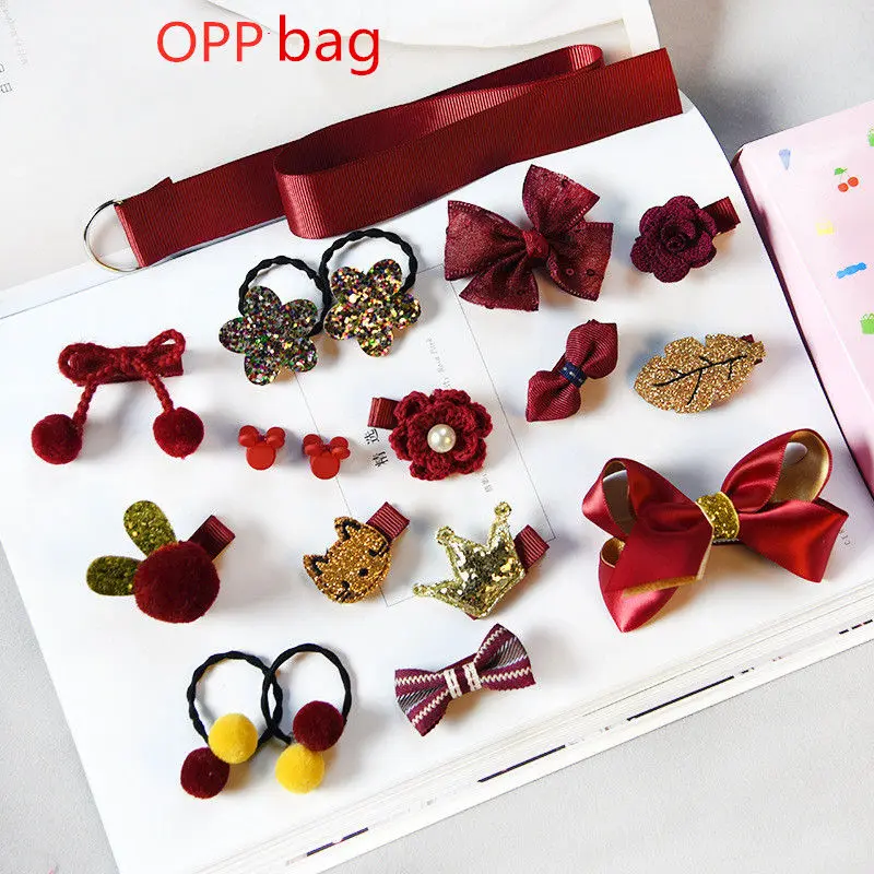18Pcs/set New Kids Children Princess Accessories Hairpins Barrettes Baby Fabric Bow Flower Headwear Hair clips Girls Headdress