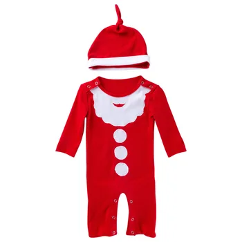 

Kids warm Clothes Christmas baby Boy Girl long sleeve Romper red jumpsuit Siamese clothing toddlers outfit with hat 2pcs set