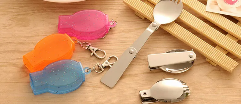 304 Stainless Steel Spoon Outdoor Tableware Portable Travel Three Fold Spoon Stainless Steel Foldable Spoon Sub-Salad Spoon