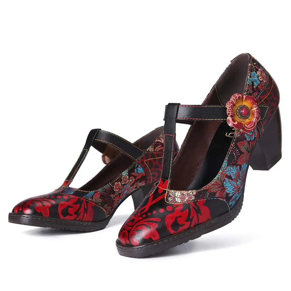 SOCOFY zapatos de tacón bajo con cremallera para Mujer, calzado Retro con  bordado de flores, piel auténtica, 2020|Zapatos de tacón de mujer| -  AliExpress