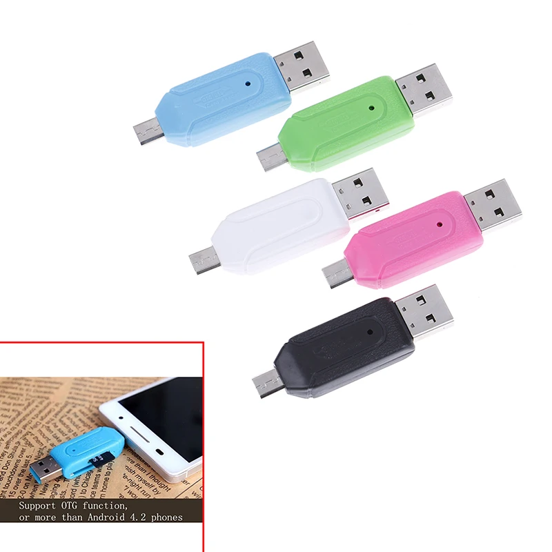 1pc 2 in 1 USB OTG Card Reader Universal Micro USB OTG TF/SD Card Reader Phone Extension Headers Micro USB OTG Adapter 5 Colors