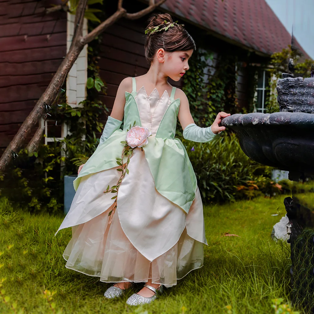 Costume De Cosplay Princesse Tiana Pour Enfants, Belle Robe De Bal À Fleurs  Vertes Fantaisie, Tenue De Fête D'halloween Et De Carnaval Pour Filles -  Cosplay Costumes - AliExpress