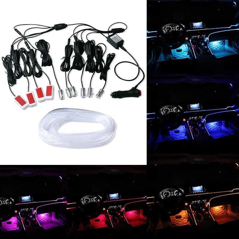 

6M/8M/10M RGB EL Neon Strip Light Sound Active LED Car Interior Light Multicolor Bluetooth Phone Control 12V Atmosphere Light