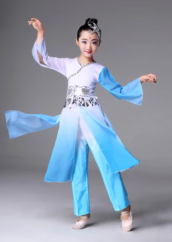 Chinese Folk Dance New Children's Classical Dance Costumes Modern Dance Dress for Girls Chinese Princess Costume - Цвет: Blue