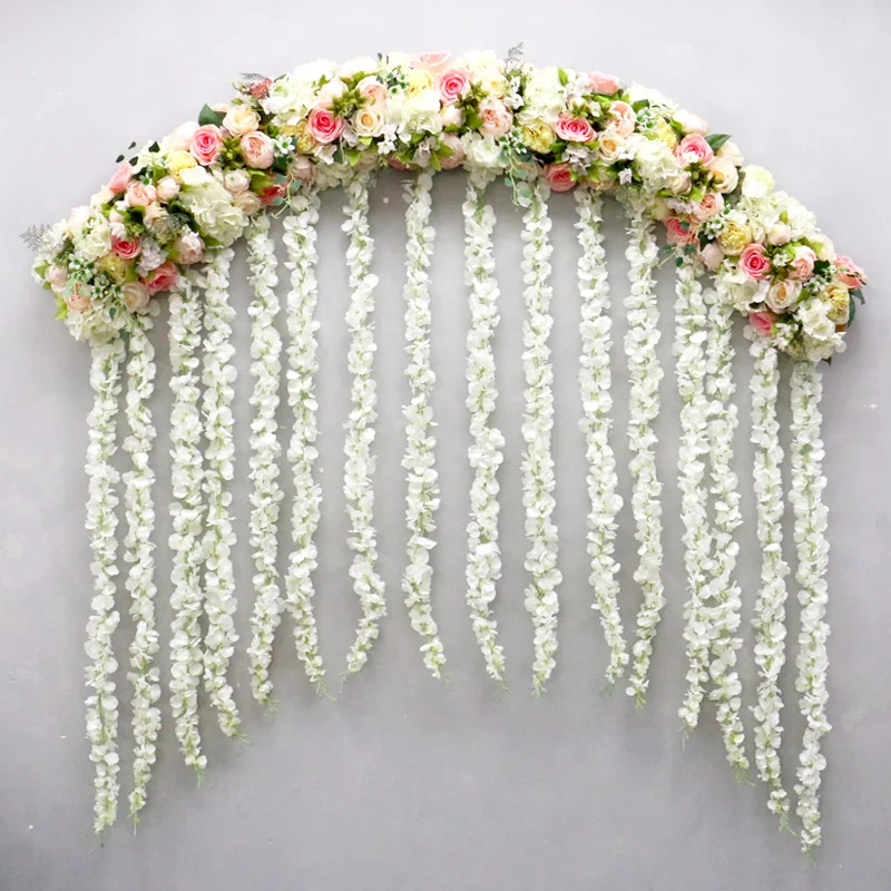 Шампанское Роскошные 1 м/2 м DIY wisteria ряд цветов Декор для вечерние витрины Свадебный Арка фон искусственная Цветочная композиция лоза Роза - Цвет: Шампанское